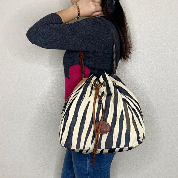 Dooney and Bourke Vintage Zebra Print Drawstring Bag - Picture 2 of 13